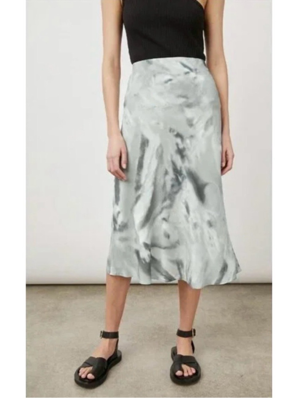 RAILS Anya Satin Midi Skirt Tie Dye Sage Diffusion A-Line Lined